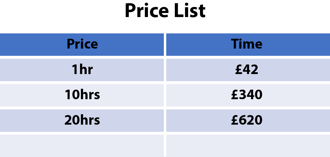 price list editable